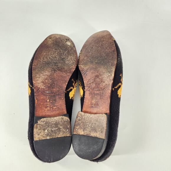 Stubbs & Wooton Bee Black Needlepoint Slipper Loafer Womens 8 Black Classic Luxe - Picture 6 of 8